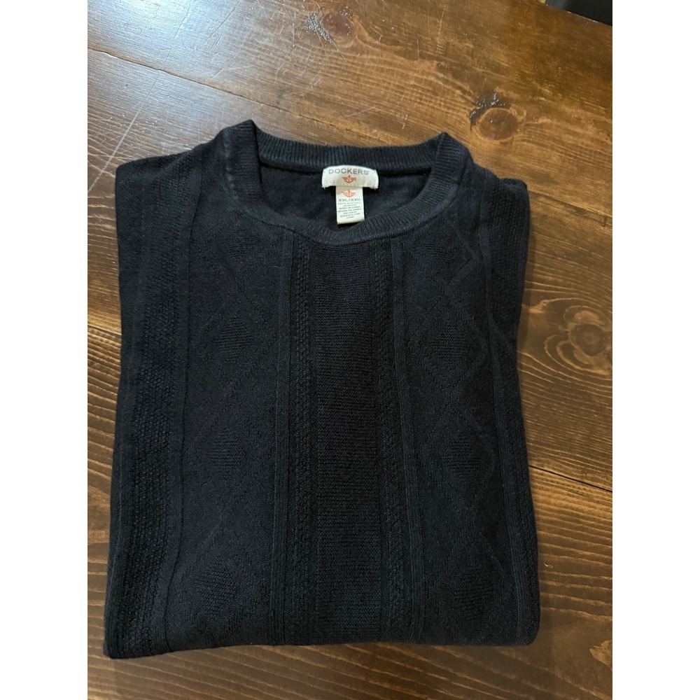 Dockers Mens XXL Black Crew Neck Diamond Cable Knit‎ Acrylic Pullover Sweater
